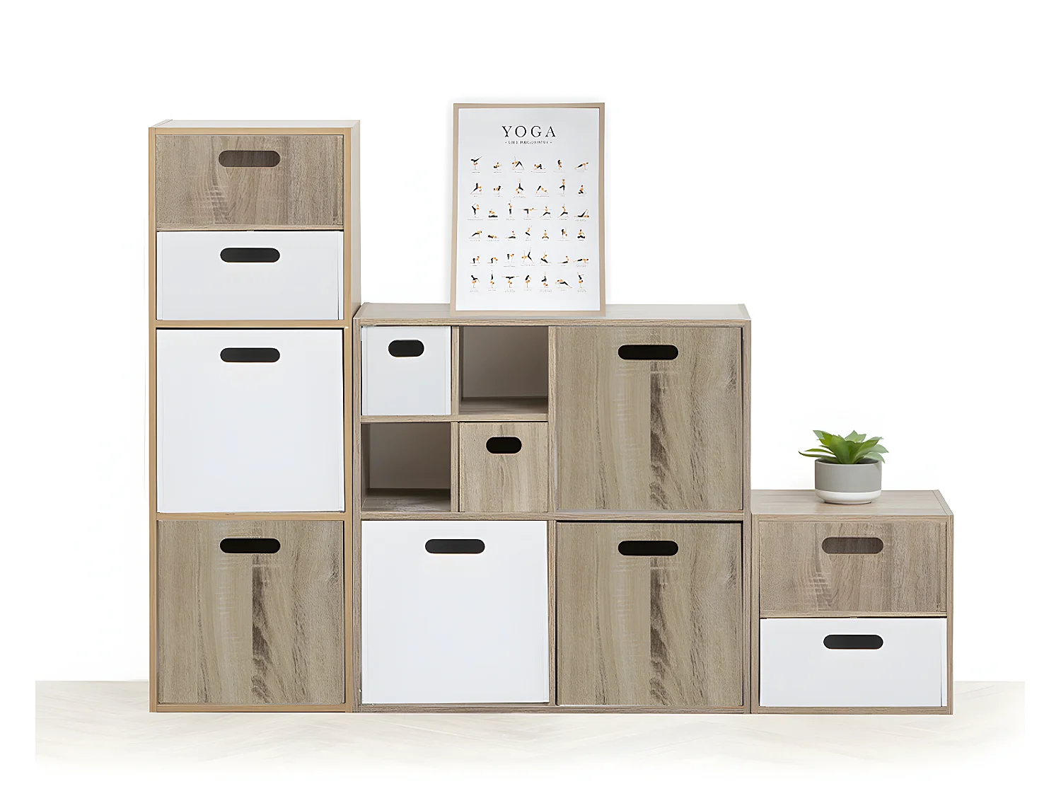 Lot de 6 boites de rangement, paniers de rangement en bois coloris naturel