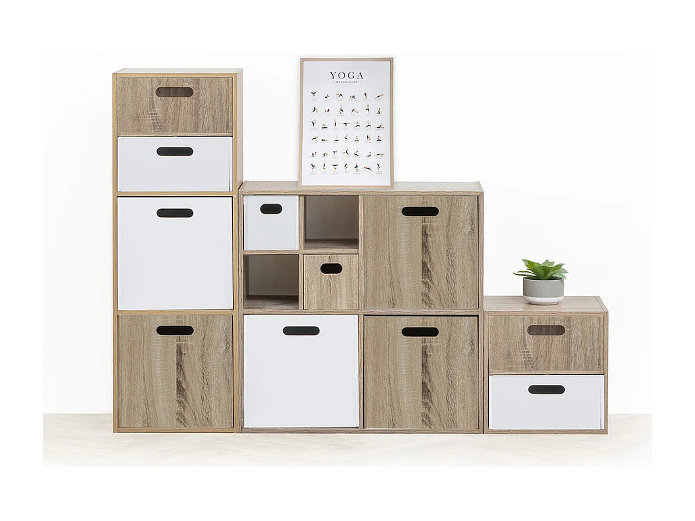 Lot de 6 boites de rangement, paniers de rangement en bois coloris naturel
