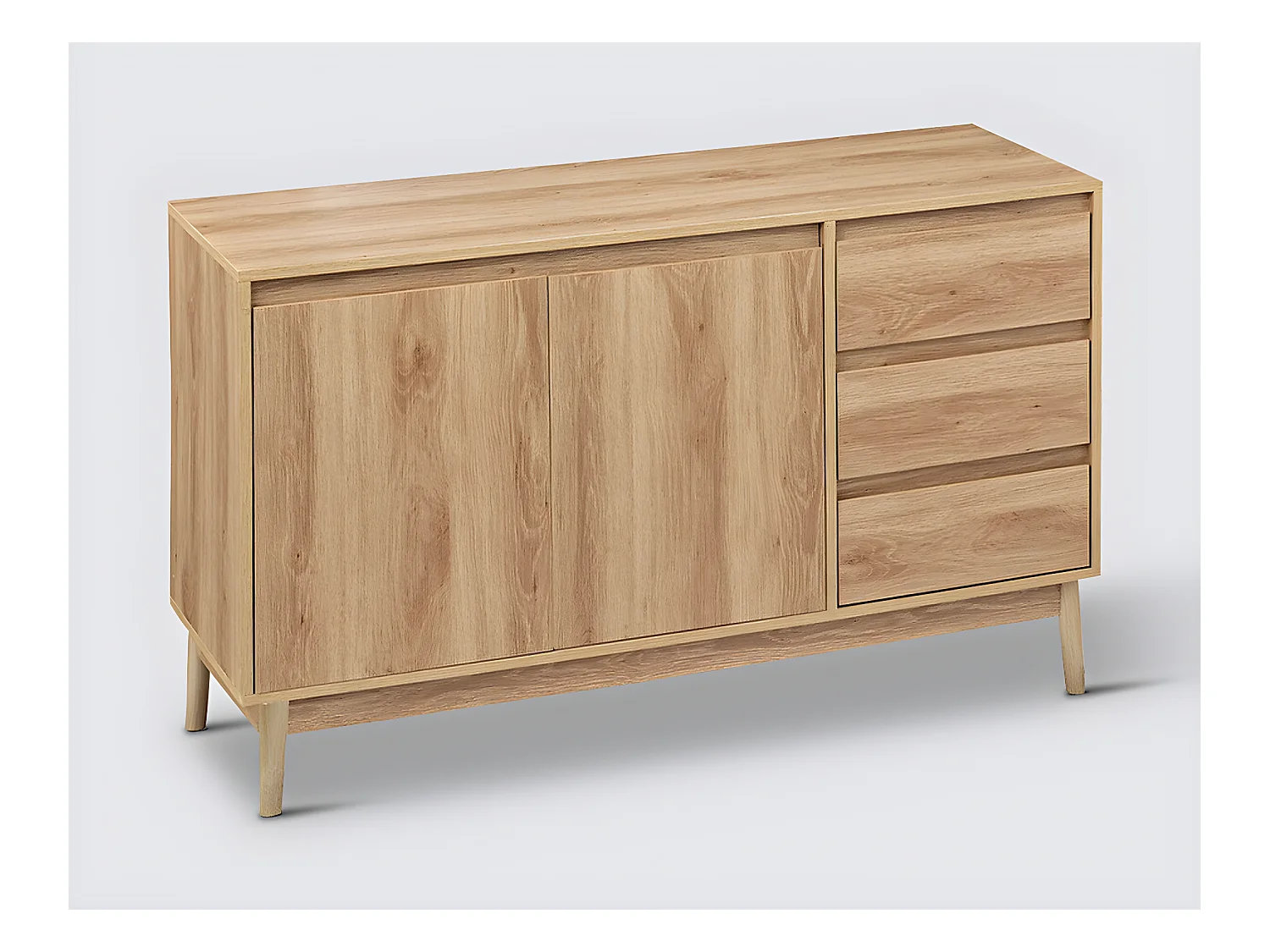 Buffet, meuble de rangement en bois avec 2 portes et 3 tiroirs coloris Beige