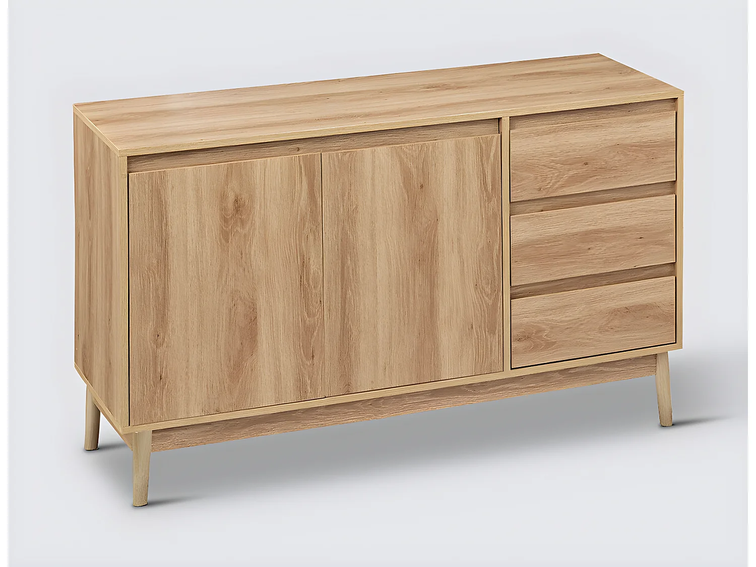 Buffet, meuble de rangement en bois avec 2 portes et 3 tiroirs coloris Beige