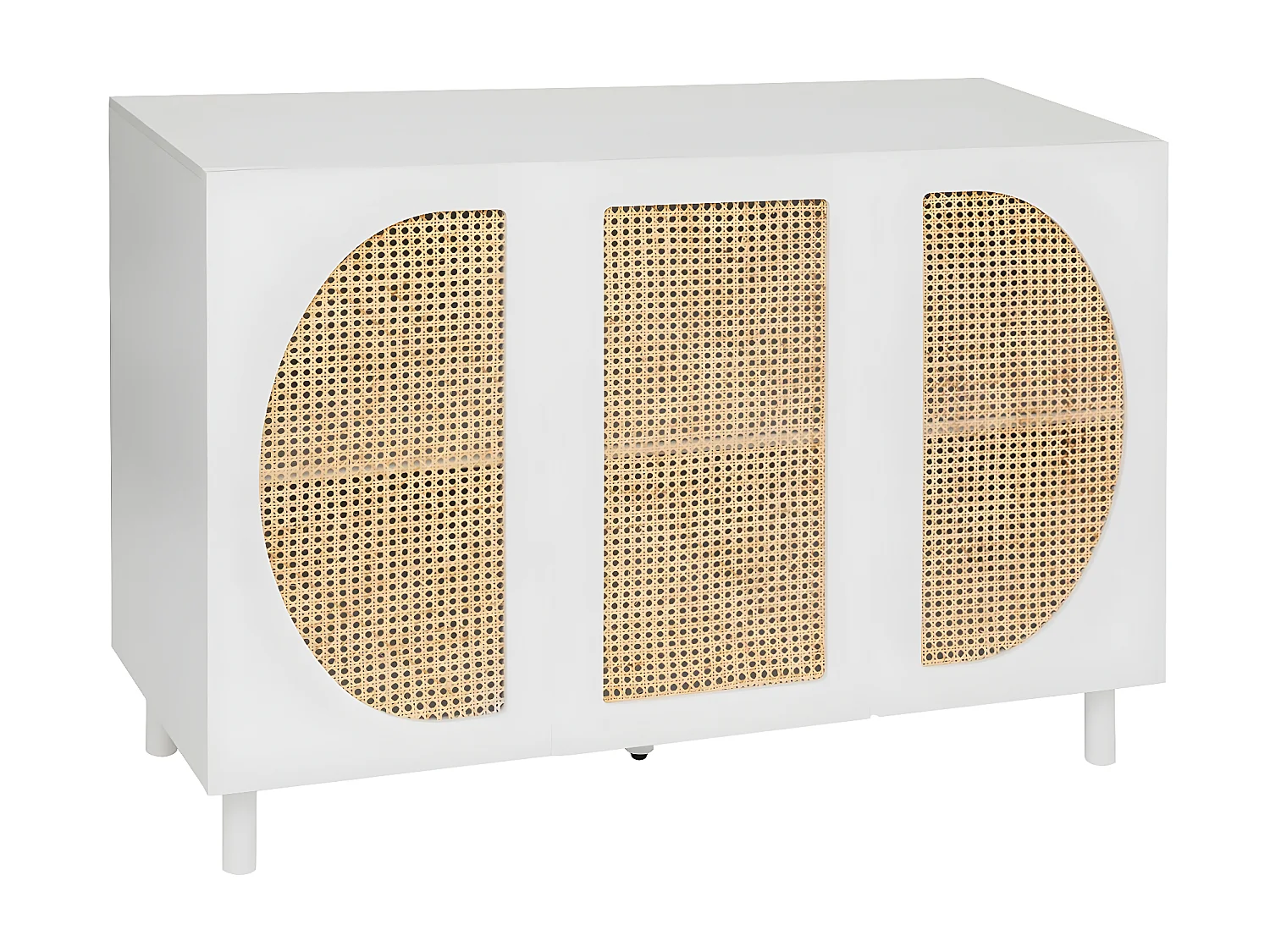 Buffet, meuble de rangement avec 3 portes en bois coloris Blanc, naturel