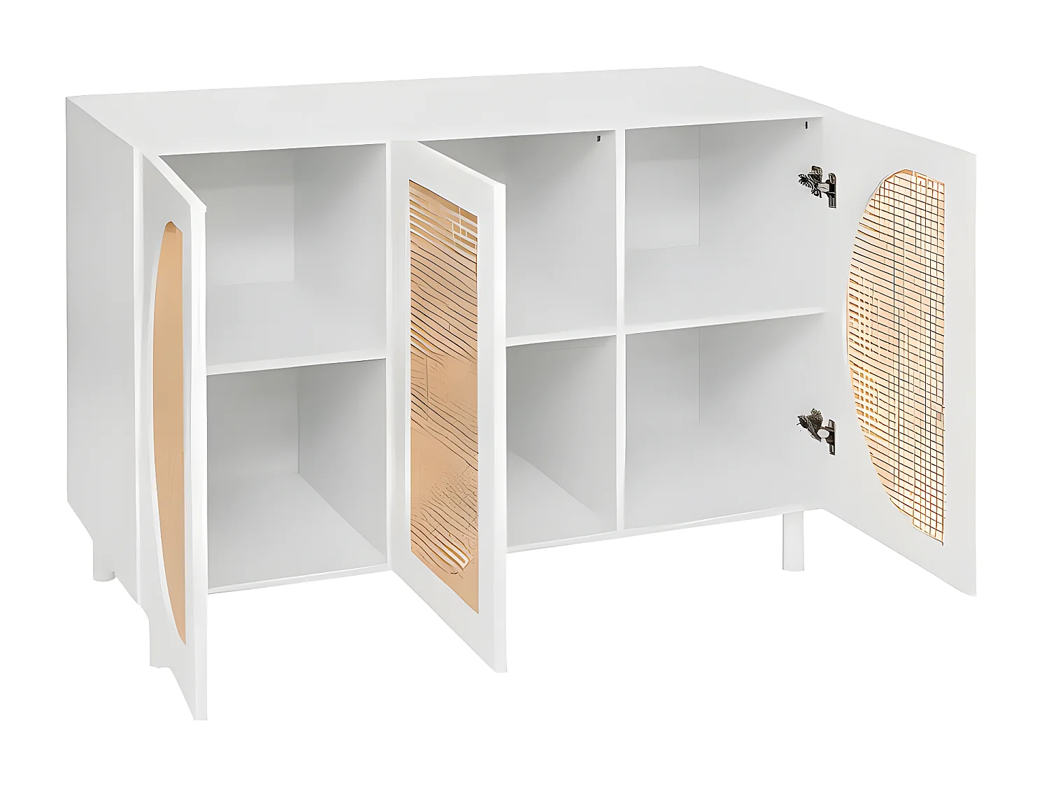 Buffet, meuble de rangement avec 3 portes en bois coloris Blanc, naturel
