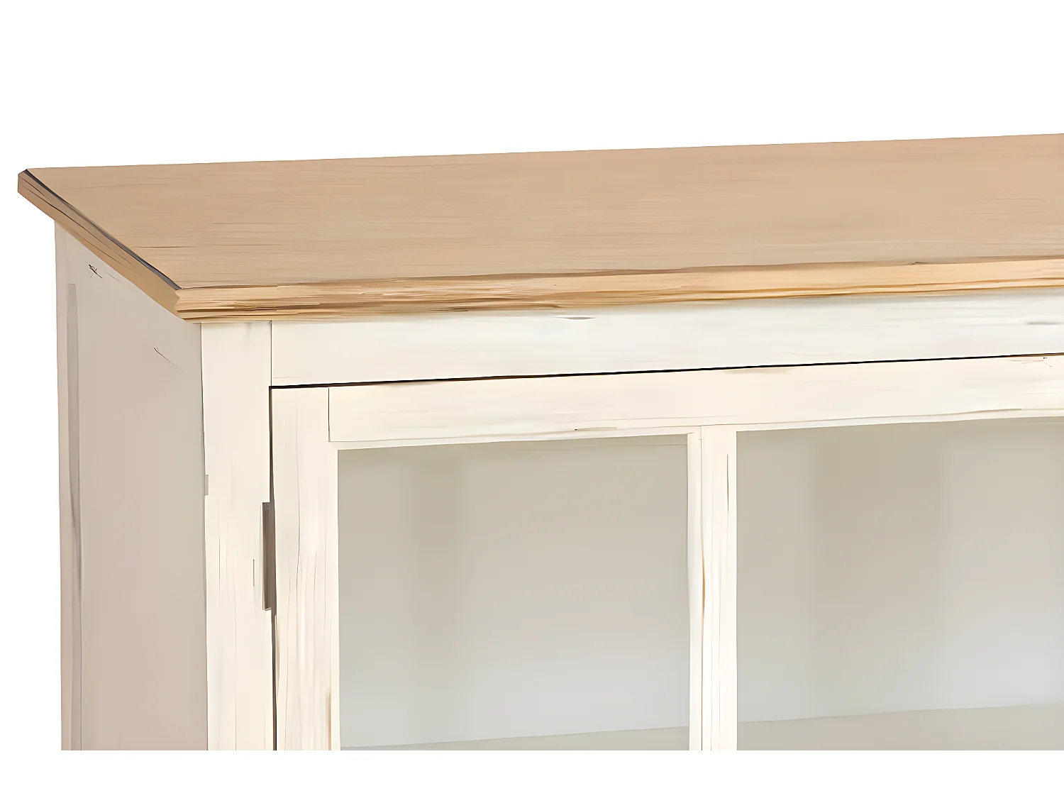 Buffet, meuble de rangement avec 3 portes en bois naturel , blanc et verre