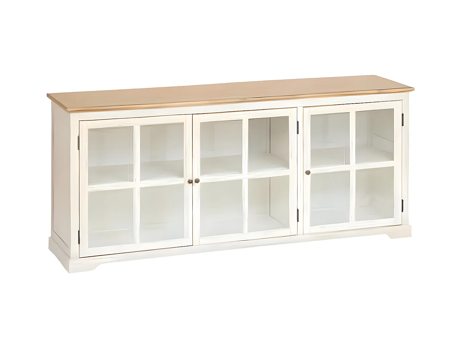 Buffet, meuble de rangement avec 3 portes en bois naturel , blanc et verre