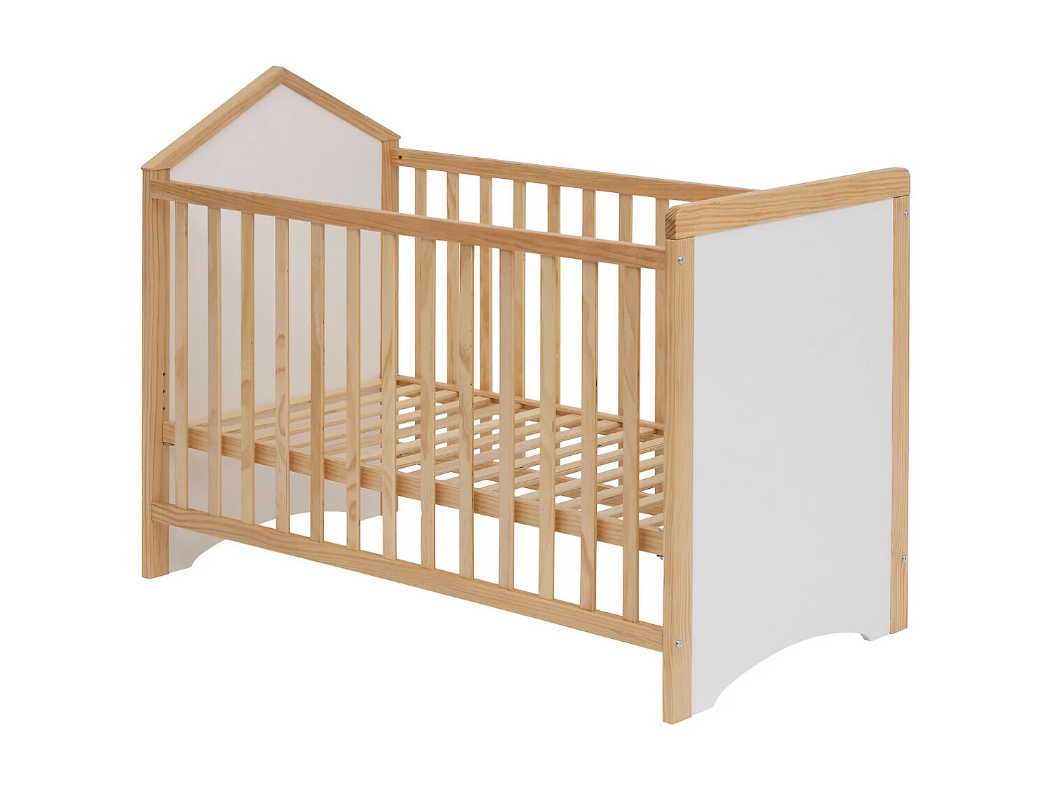Lit bébé avec sommier intégré en bois coloris naturel, Blanc