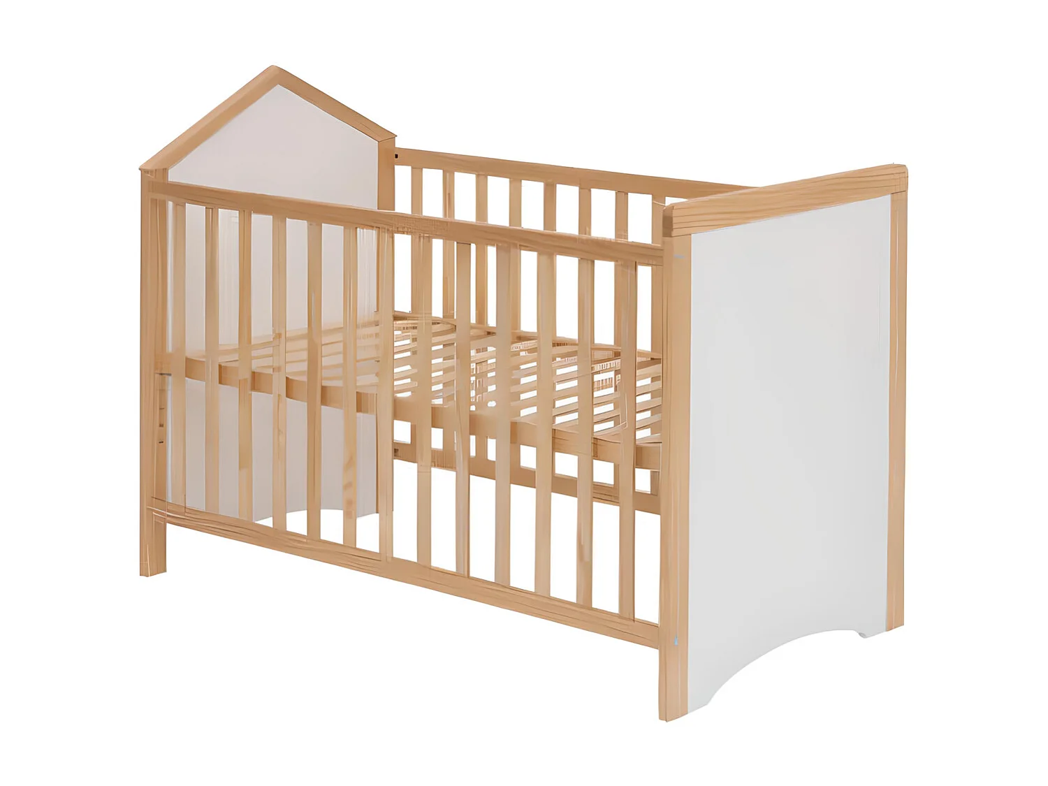 Lit bébé avec sommier intégré en bois coloris naturel, Blanc