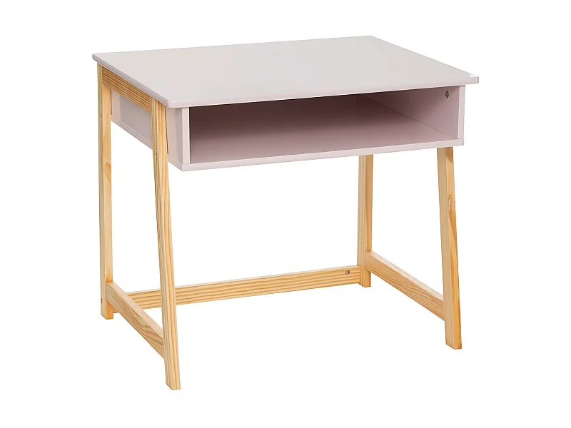 Table du bureau, meuble de bureau coloris rose et naturel - L. 58  x P. 46  x H. 52  cm