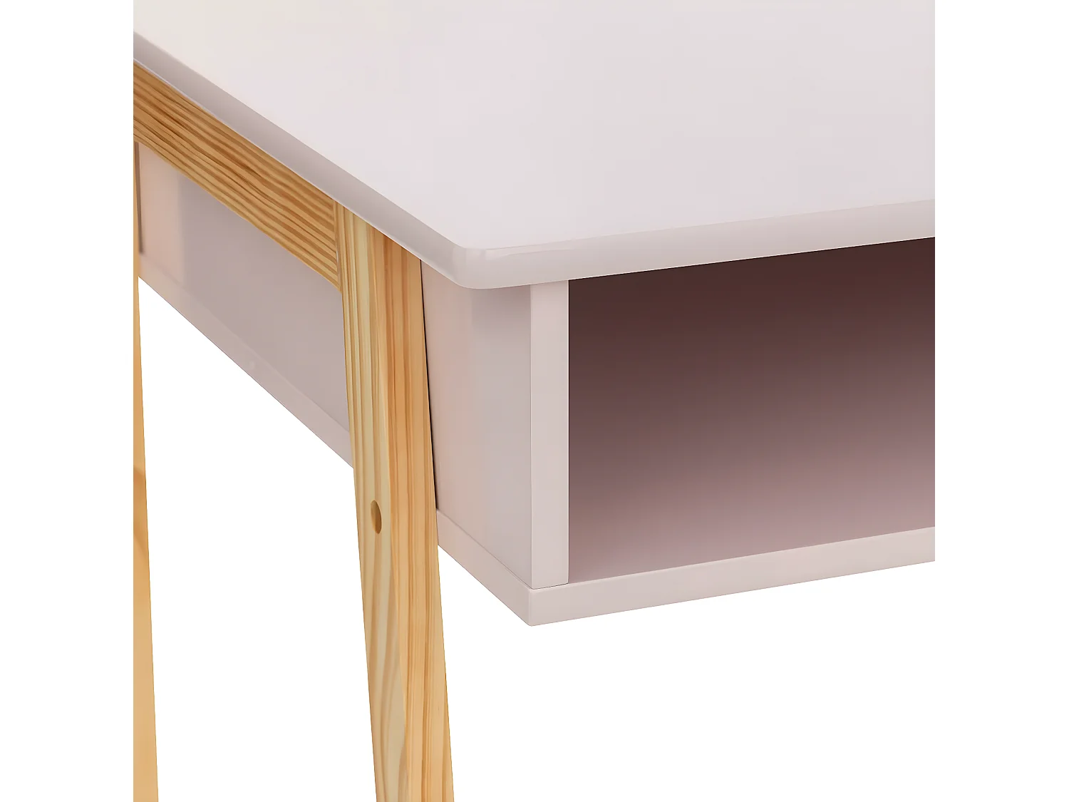 Table du bureau, meuble de bureau coloris rose et naturel - L. 58  x P. 46  x H. 52  cm