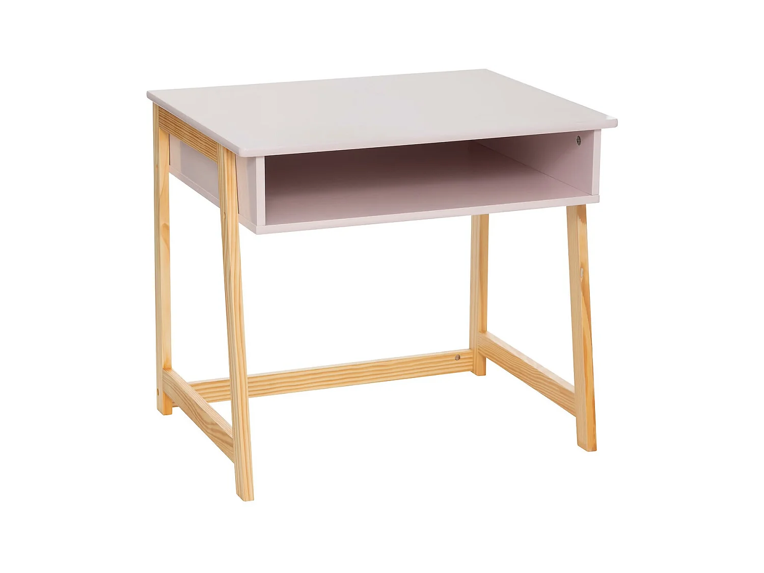 Table du bureau, meuble de bureau coloris rose et naturel - L. 58  x P. 46  x H. 52  cm