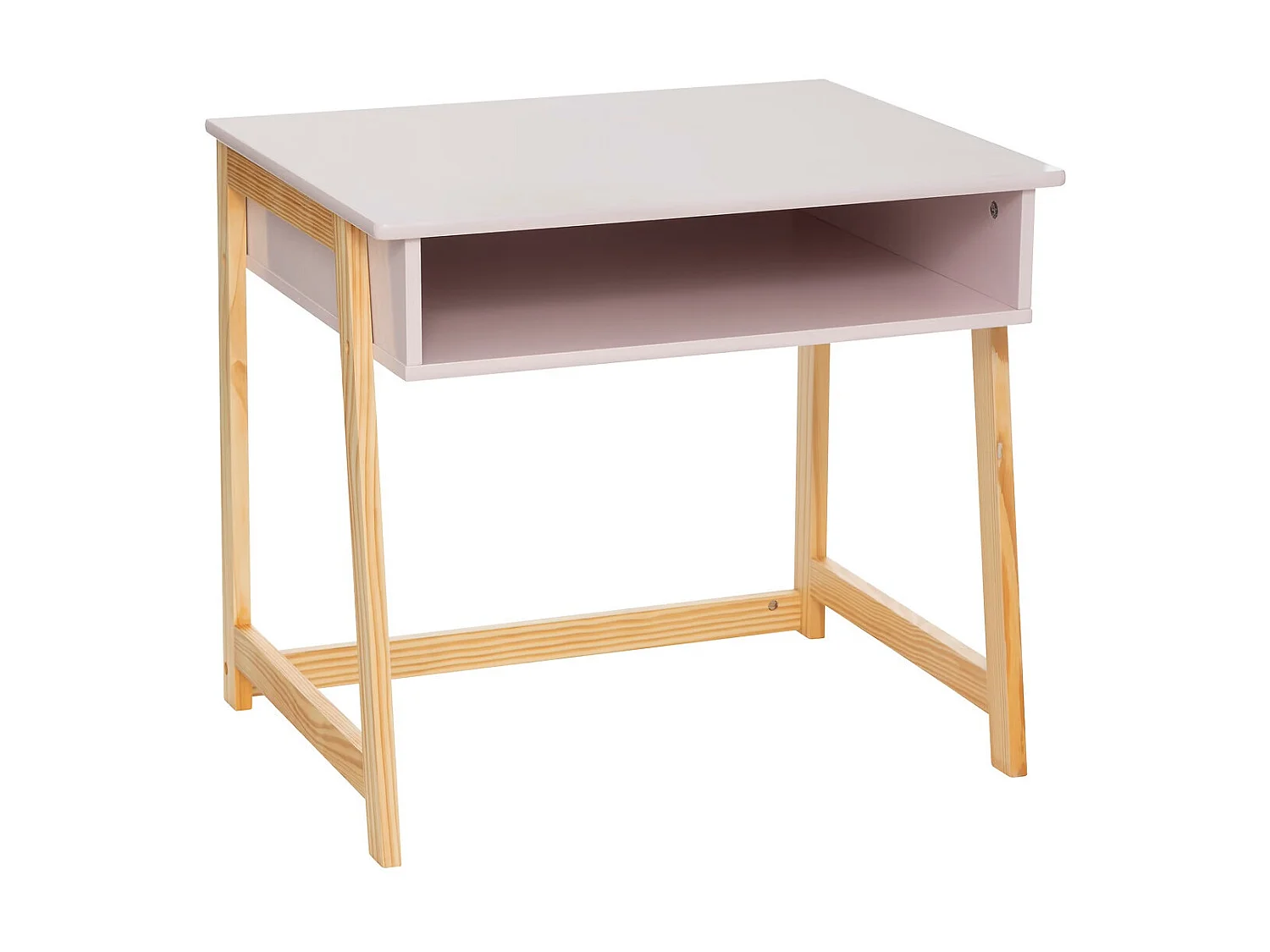 Table du bureau, meuble de bureau coloris rose et naturel - L. 58  x P. 46  x H. 52  cm