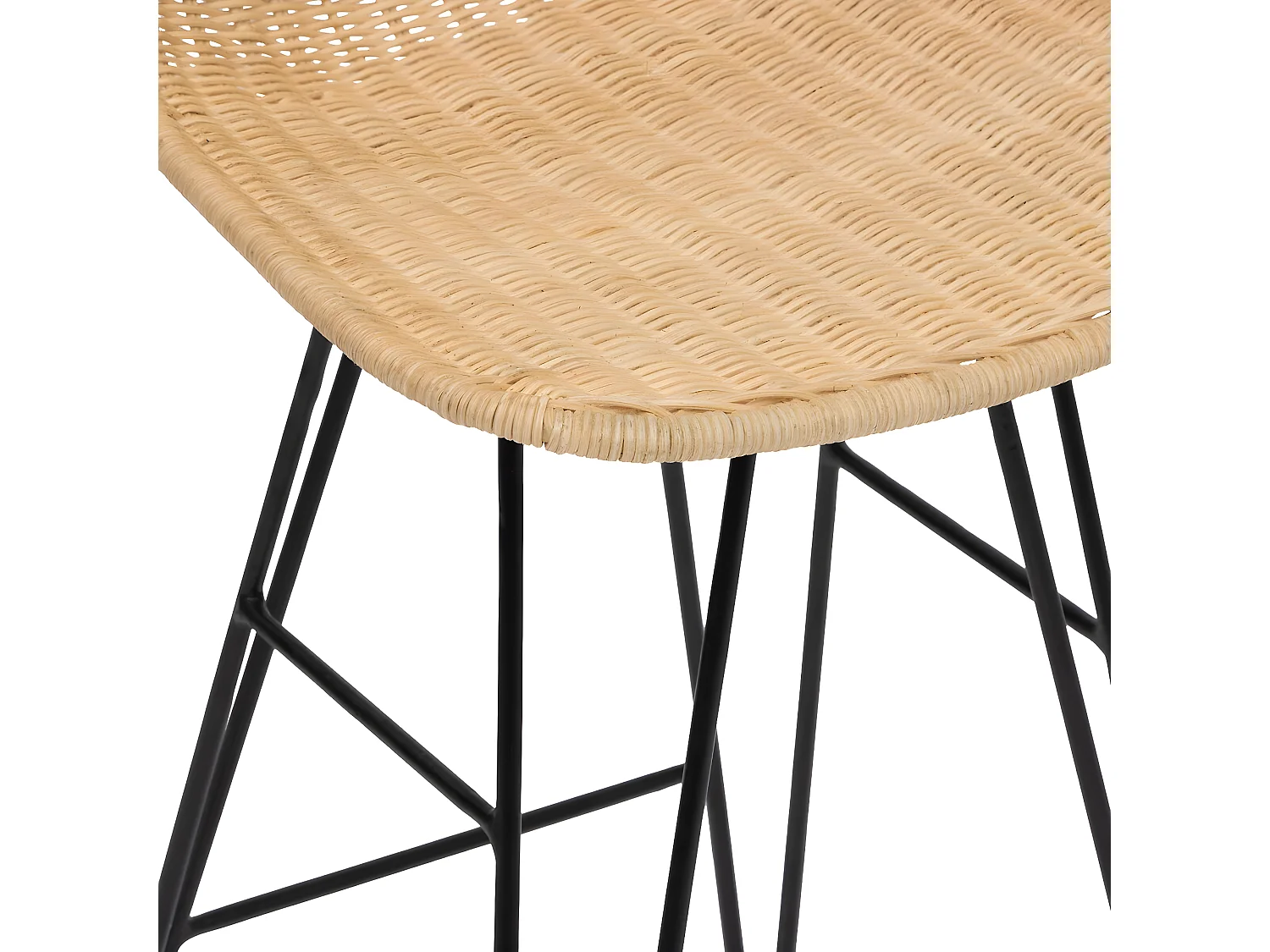 Lot de 2 chaises de bar en bois de rotin coloris Beige et pieds en métal coloris noir