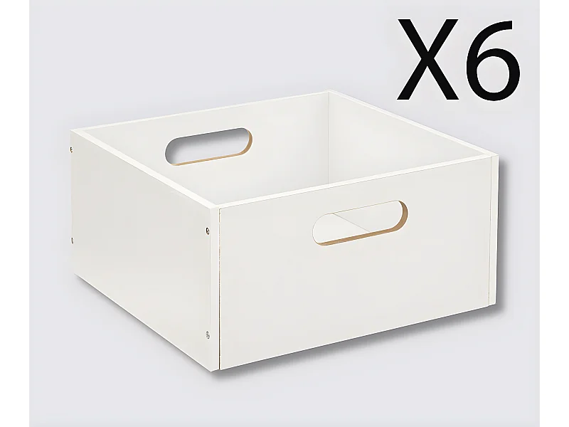 Lot de 6 boites de rangement, paniers de rangement en bois coloris blanc