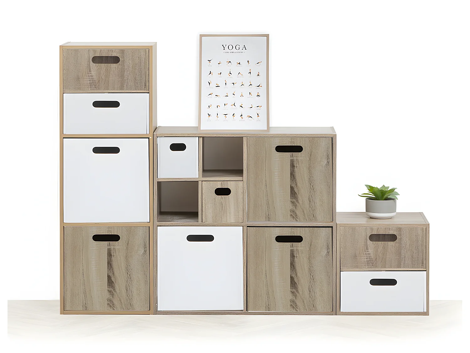 Lot de 6 boites de rangement, paniers de rangement en bois coloris blanc