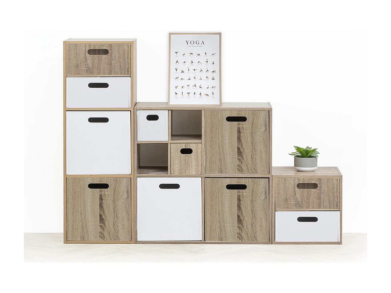 Lot de 6 boites de rangement, paniers de rangement en bois coloris blanc