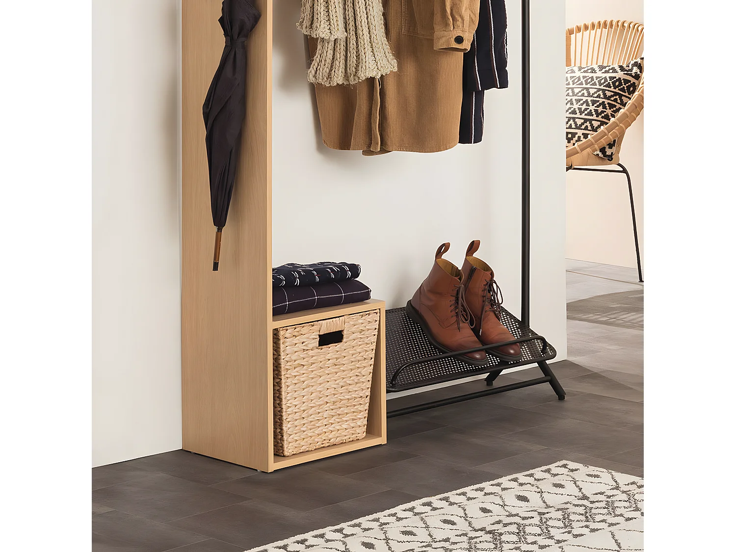 Lot de 2 boites de rangement, paniers de rangement en bois coloris naturel