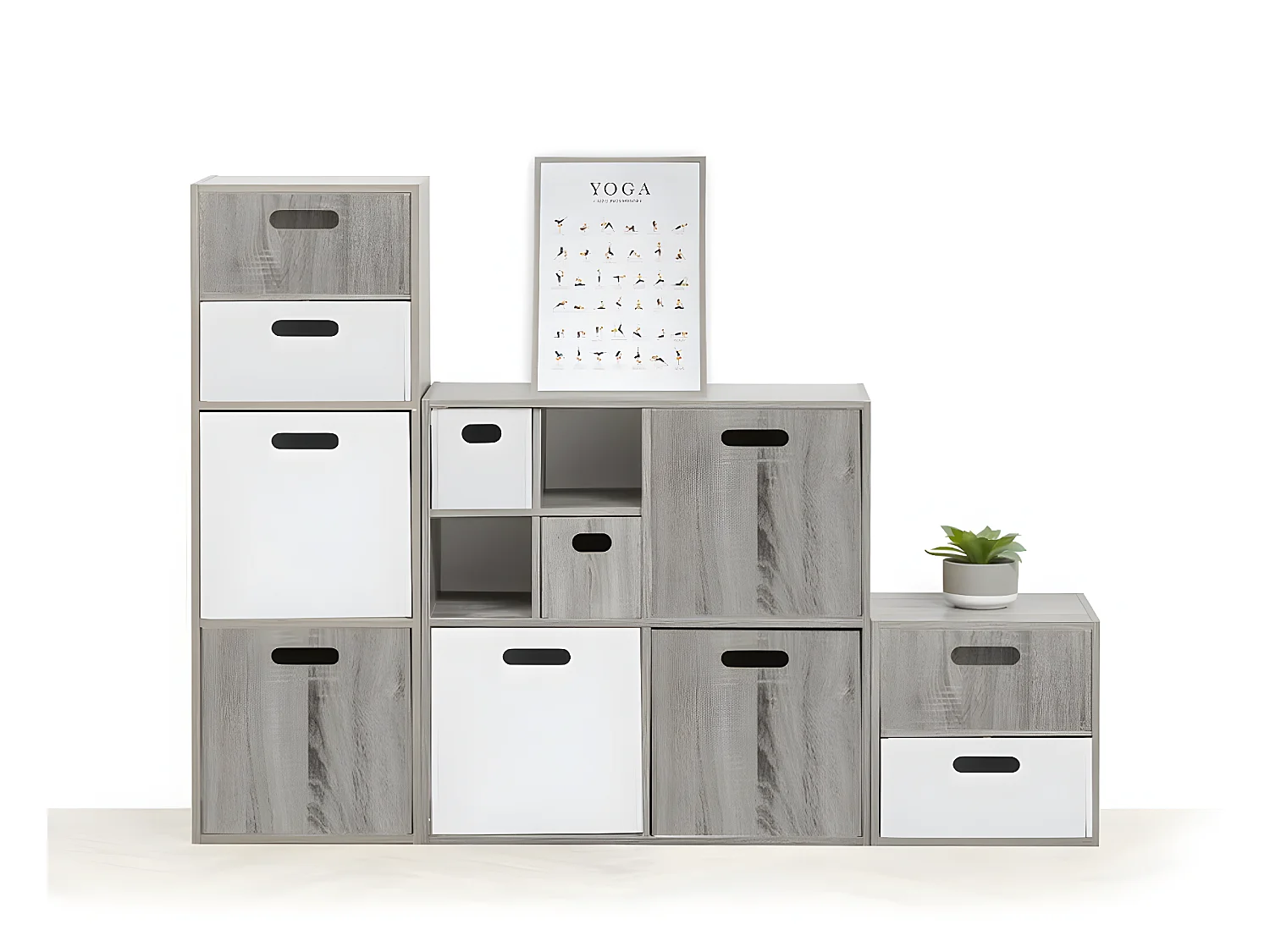 Lot de 6 boites de rangement, paniers de rangement en bois coloris gris