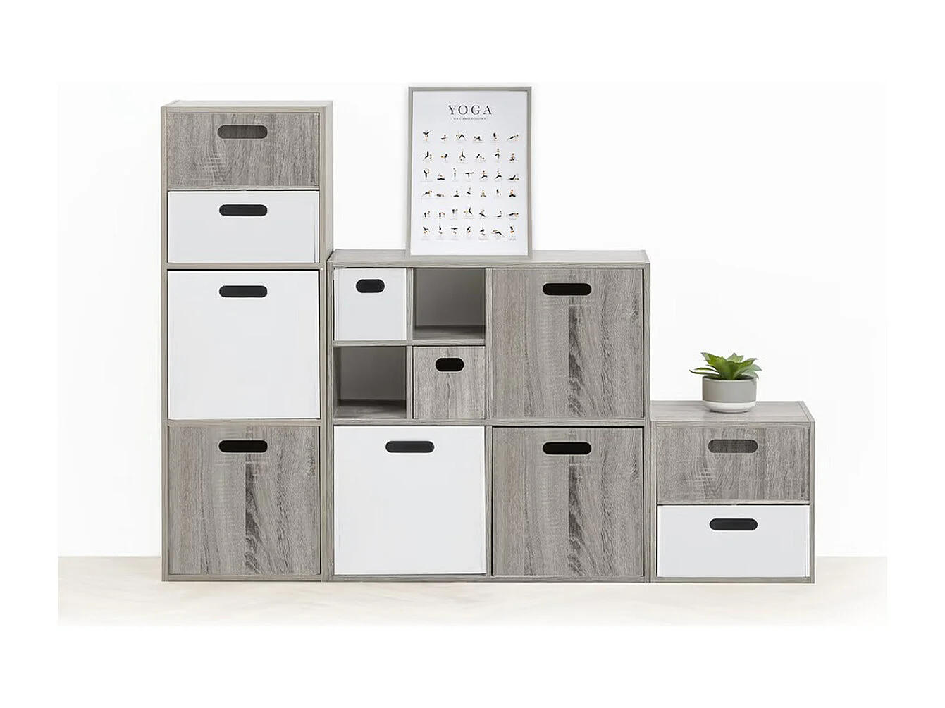 Lot de 6 boites de rangement, paniers de rangement en bois coloris gris