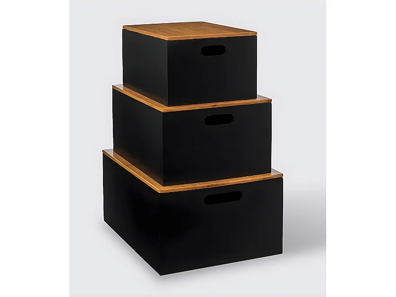 Lot de 3 boîtes avec couvercle pour bureau coloris noir, naturel