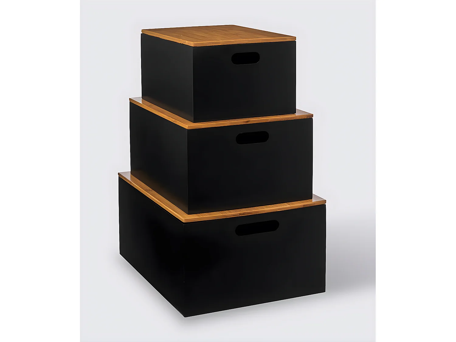 Lot de 3 boîtes avec couvercle pour bureau coloris noir, naturel