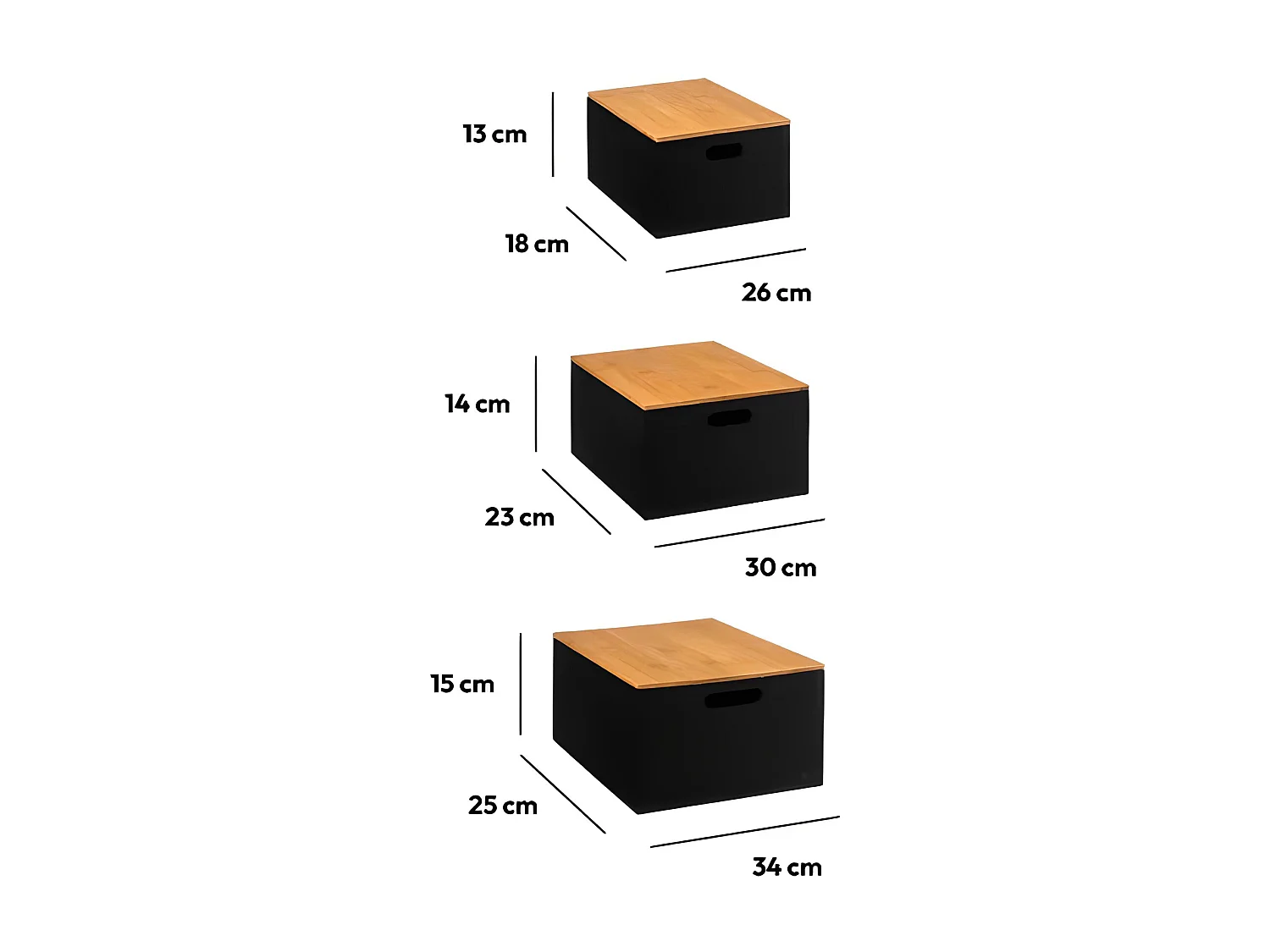 Lot de 3 boîtes avec couvercle pour bureau coloris noir, naturel