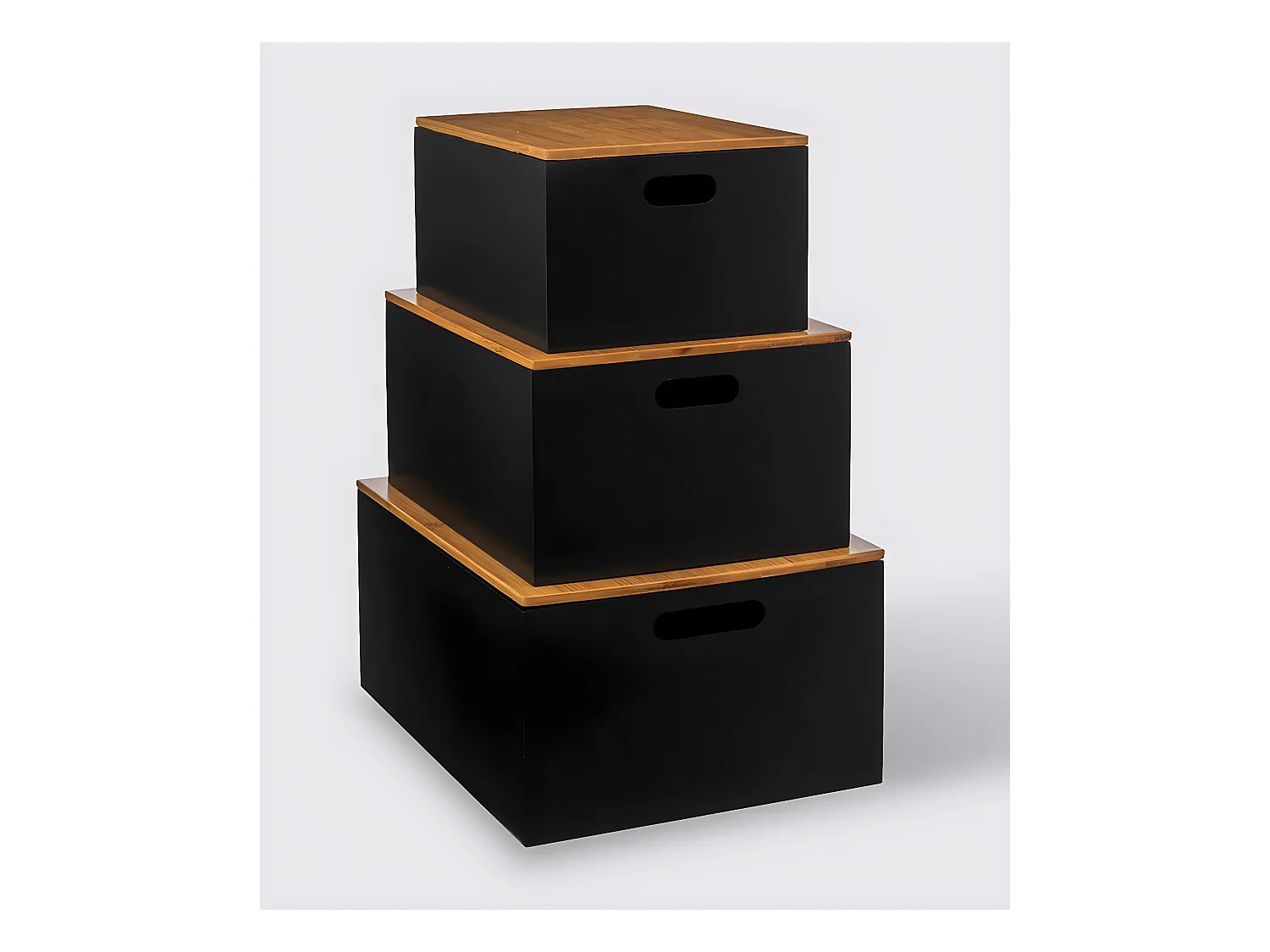 Lot de 3 boîtes avec couvercle pour bureau coloris noir, naturel