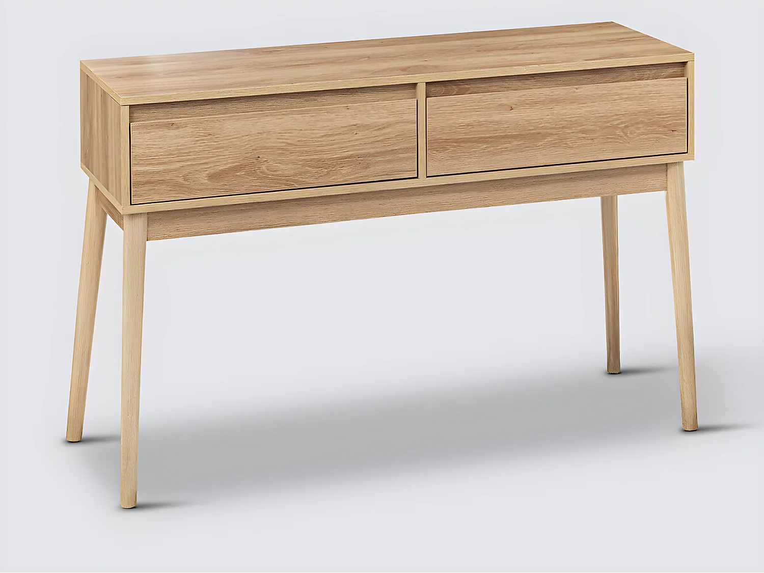 Table console, meuble console avec 2 tiroirs en bois coloris beige