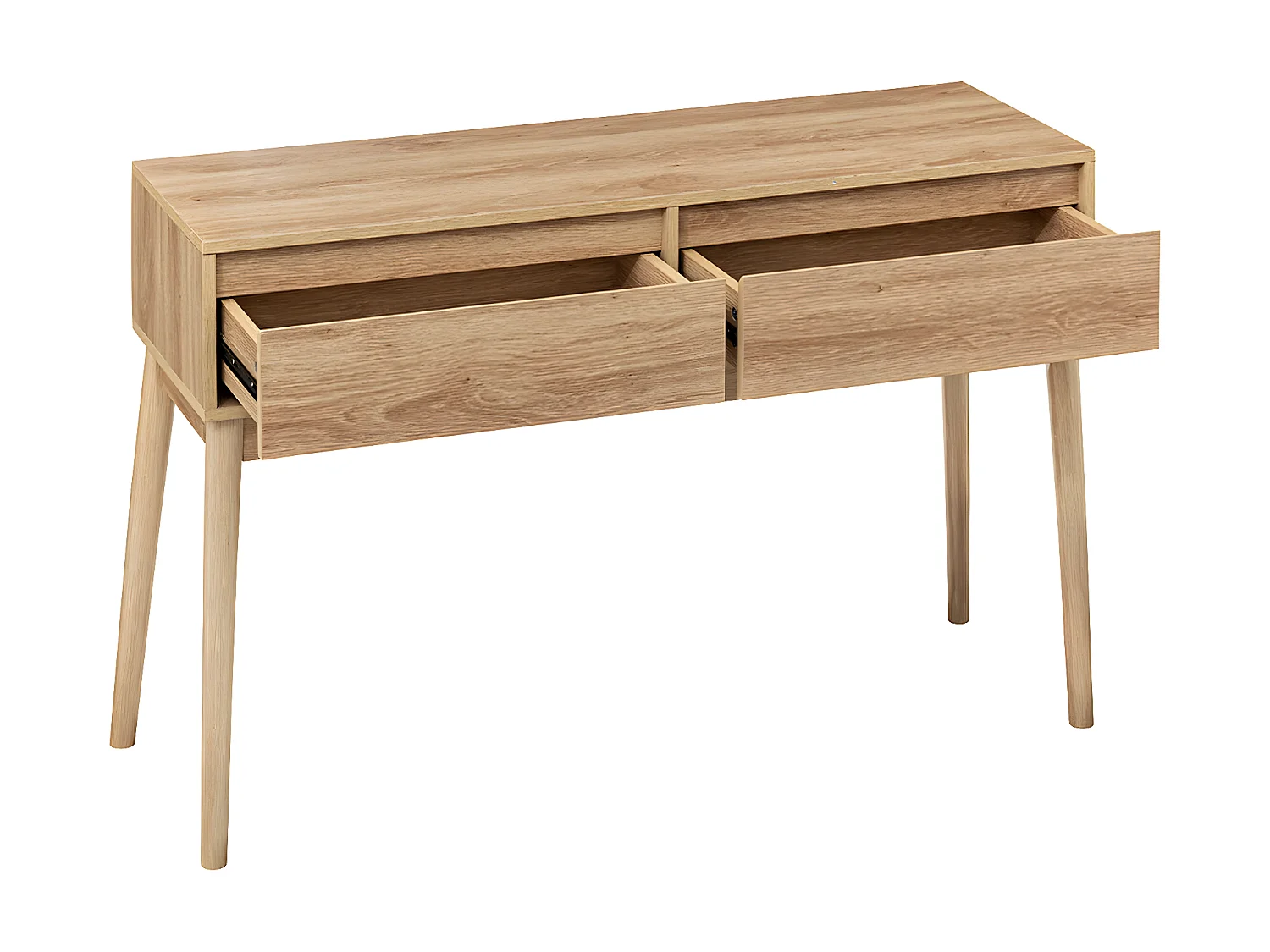 Table console, meuble console avec 2 tiroirs en bois coloris beige
