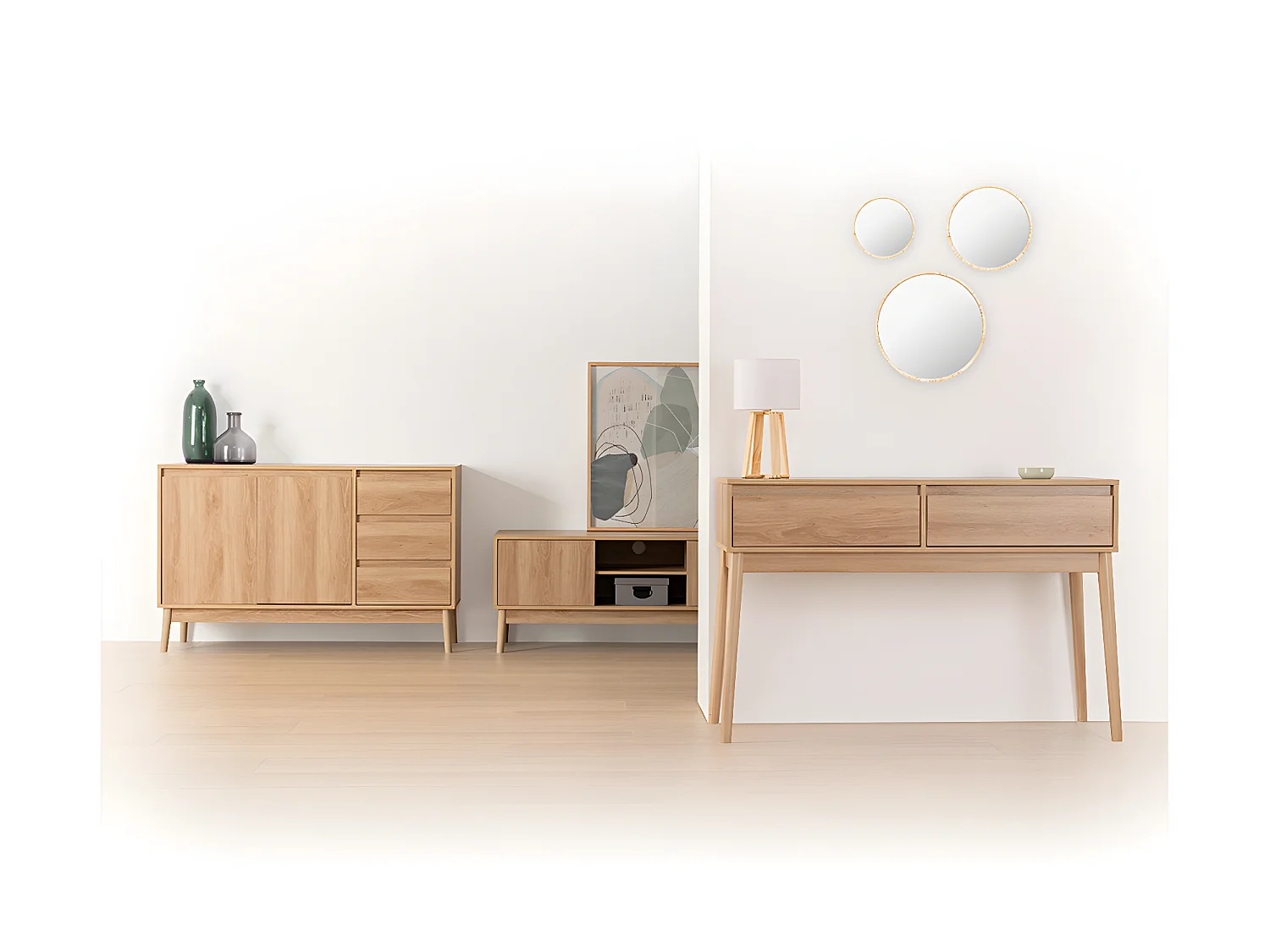 Meuble TV en bois avec 2 portes coloris Beige - L. 120 x P. 39 x H. 48 cm