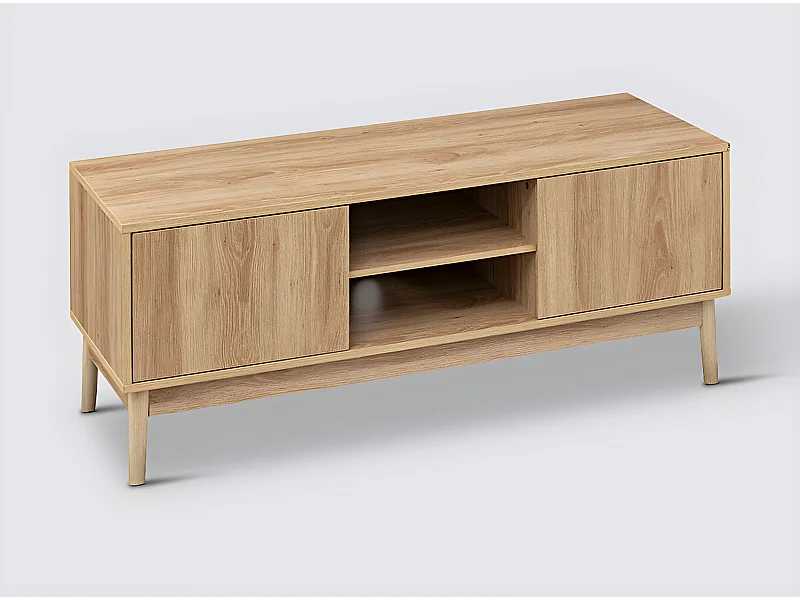 Meuble TV en bois avec 2 portes coloris Beige - L. 120 x P. 39 x H. 48 cm