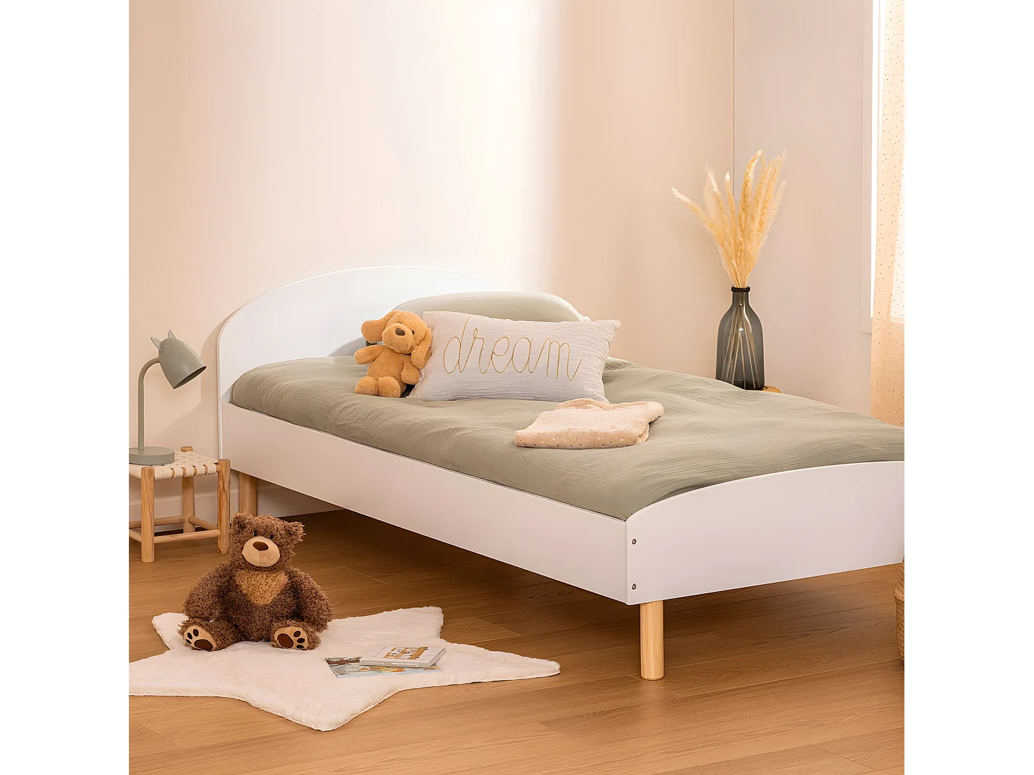 Lit pour enfant en bois coloris blanc - longueur 193 x Profondeur 67 x Hauteur 95  cm