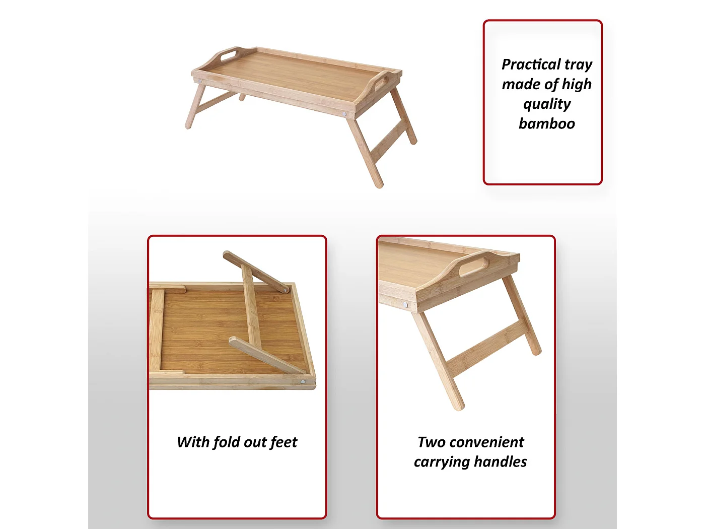Vassoio colazione MCW-B88 legno di bambù 30x64x21cm
