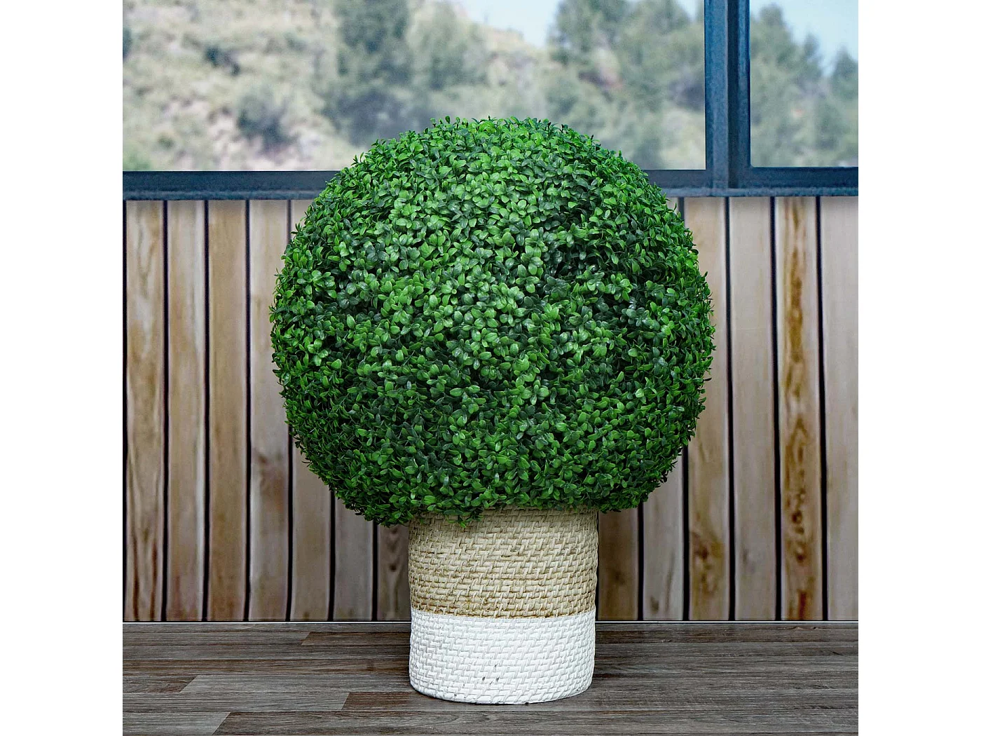 Pianta finta artificiale a cespuglio rotondo arte topiaria MCW-L77 polietilene Ø 55cm ~ verde