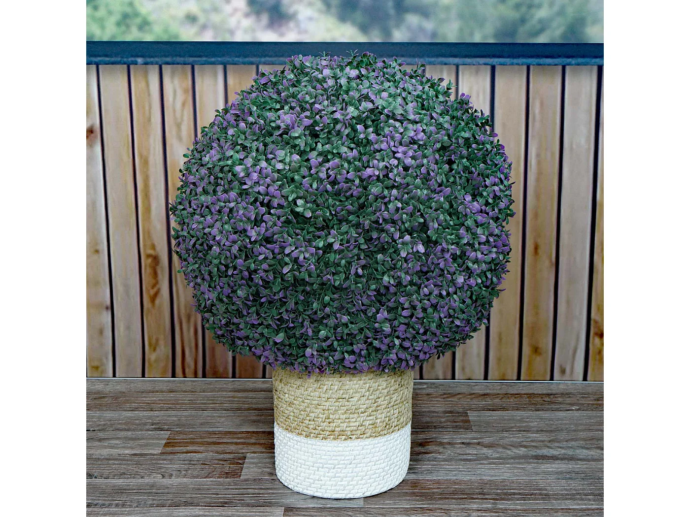 Pianta finta artificiale a cespuglio rotondo arte topiaria MCW-L77 polietilene Ø 55cm viola