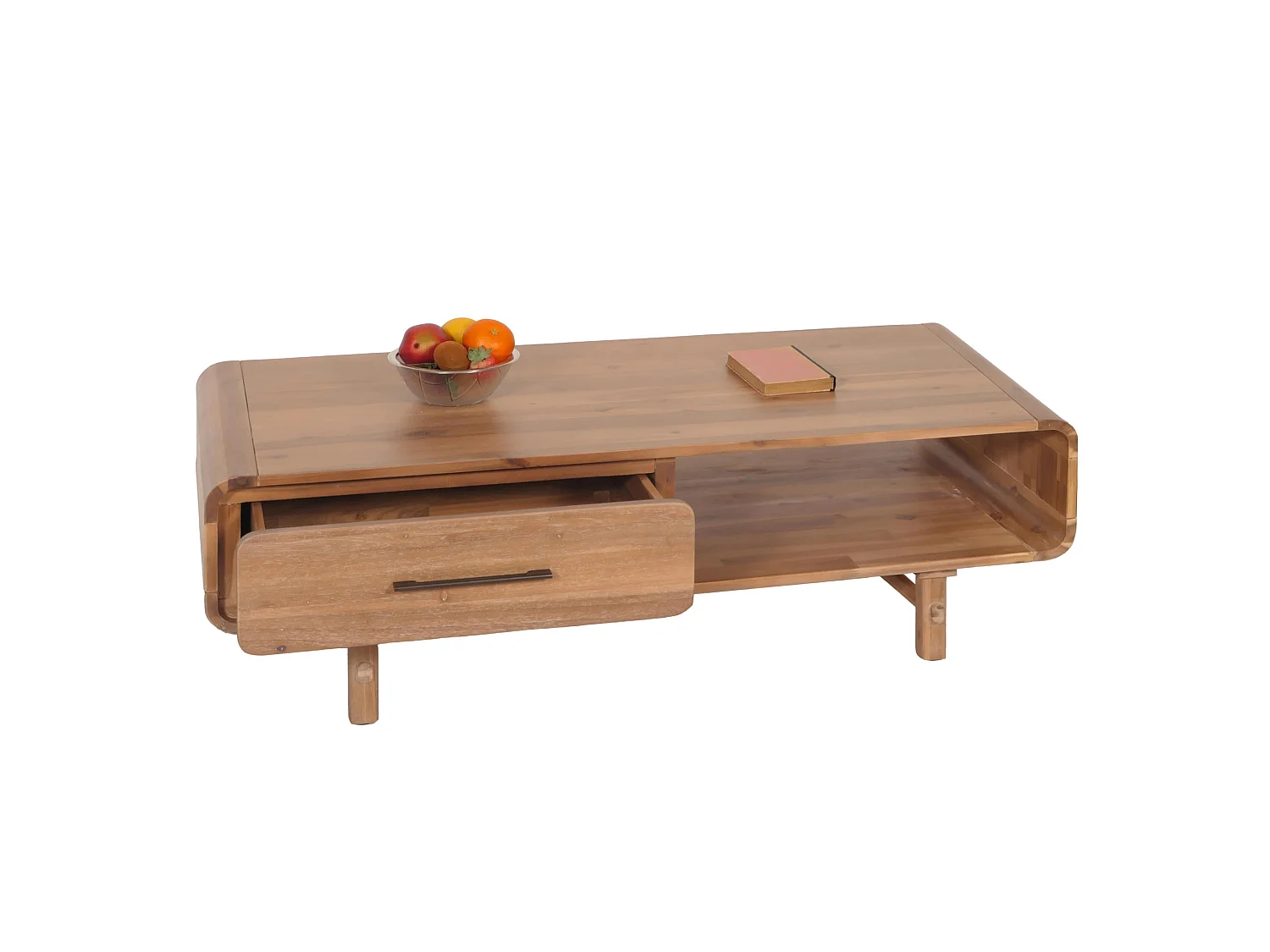 Couchtisch MCW-M47, Wohnzimmertisch Beistelltisch Sofatisch, Schublade, Akazie Massiv-Holz gebeizt 44x125x60cm 25kg