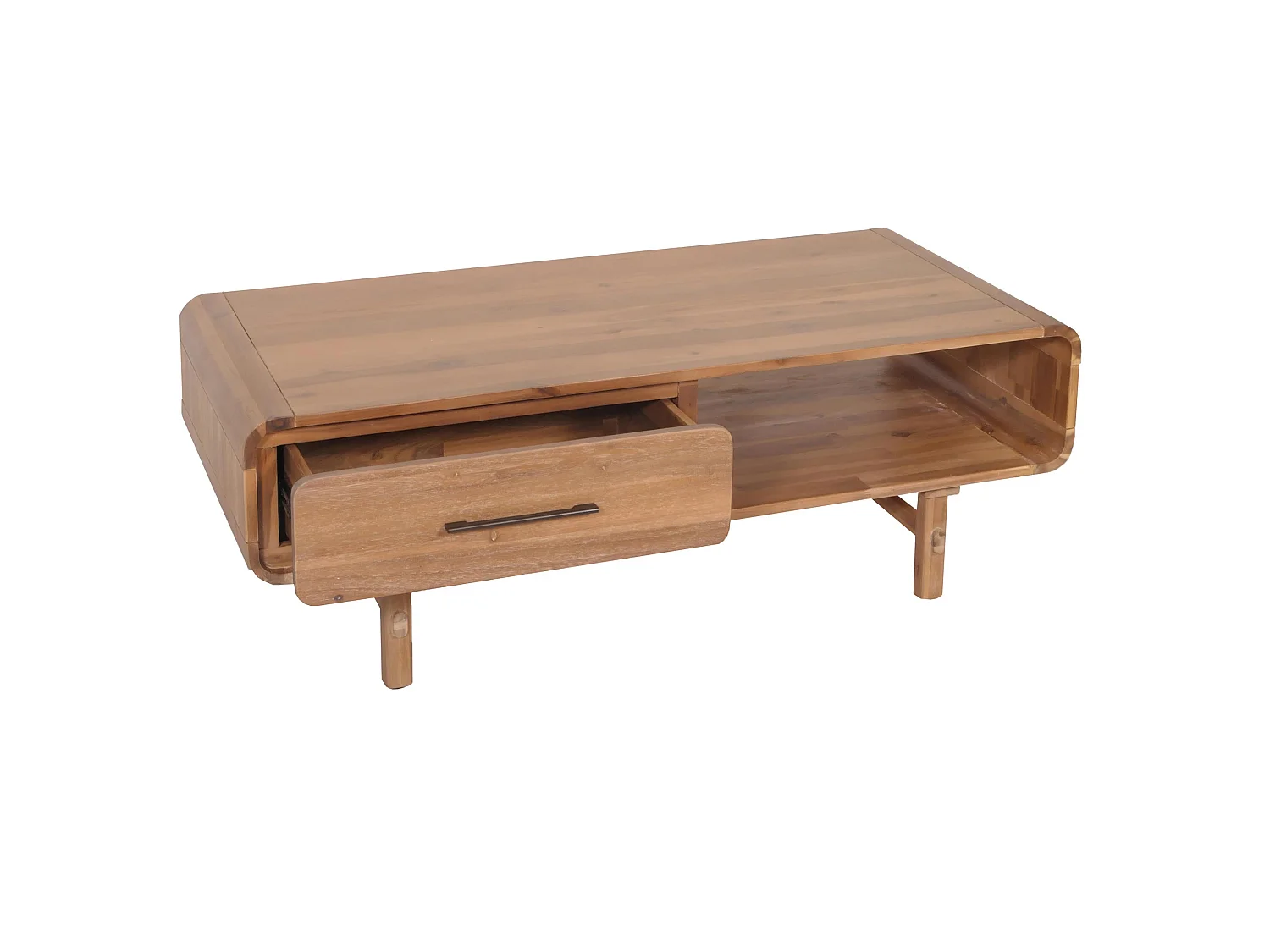 Couchtisch MCW-M47, Wohnzimmertisch Beistelltisch Sofatisch, Schublade, Akazie Massiv-Holz gebeizt 44x125x60cm 25kg