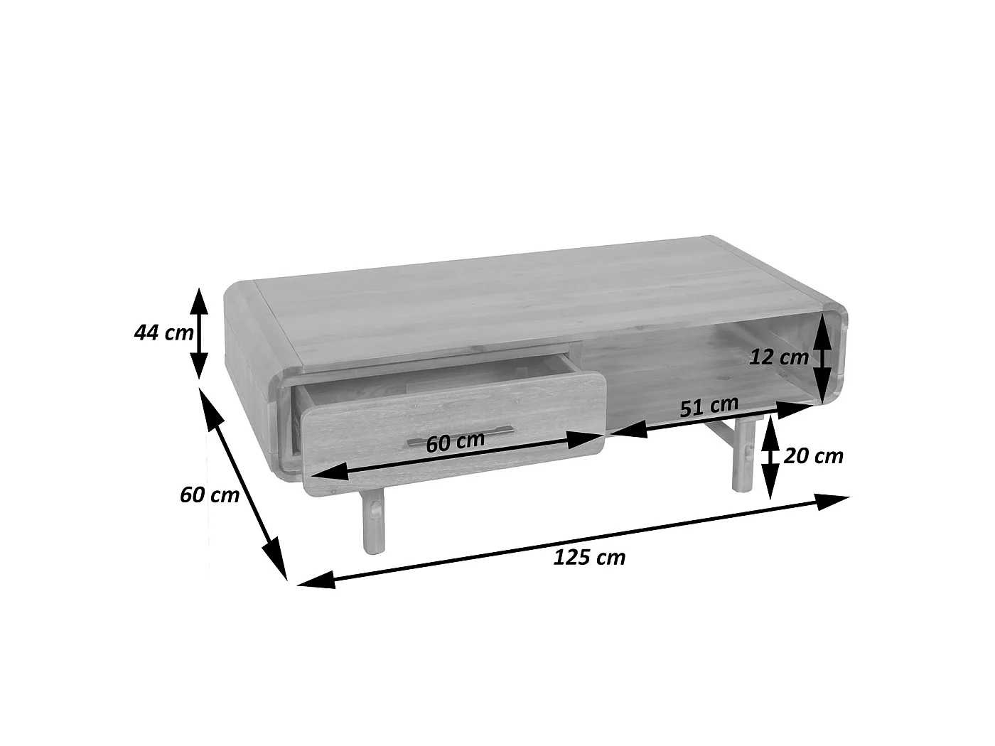 Couchtisch MCW-M47, Wohnzimmertisch Beistelltisch Sofatisch, Schublade, Akazie Massiv-Holz gebeizt 44x125x60cm 25kg