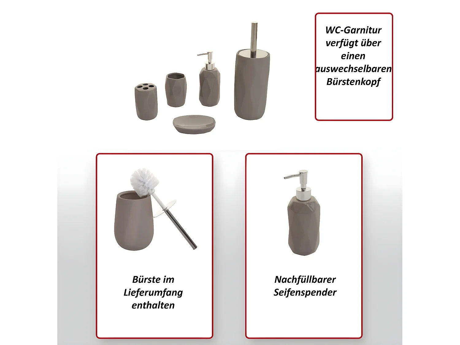 Set de bain 5 pièces MCW-H88,  gris