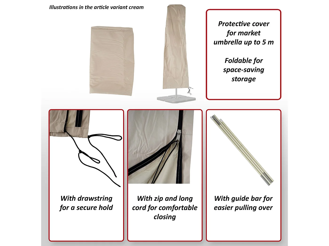 Housse de protection Carpi pour parasol de marché jusqu'à 5m,  bordeaux