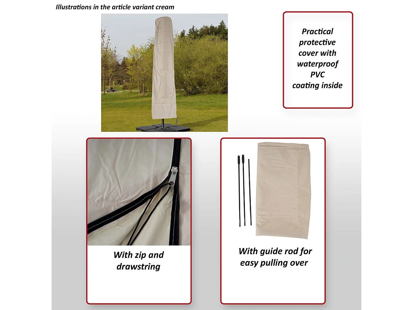 Copriombrellone copertura ombrellone ad arco protettiva MCW poliestere con cerniera 3x3m antracite