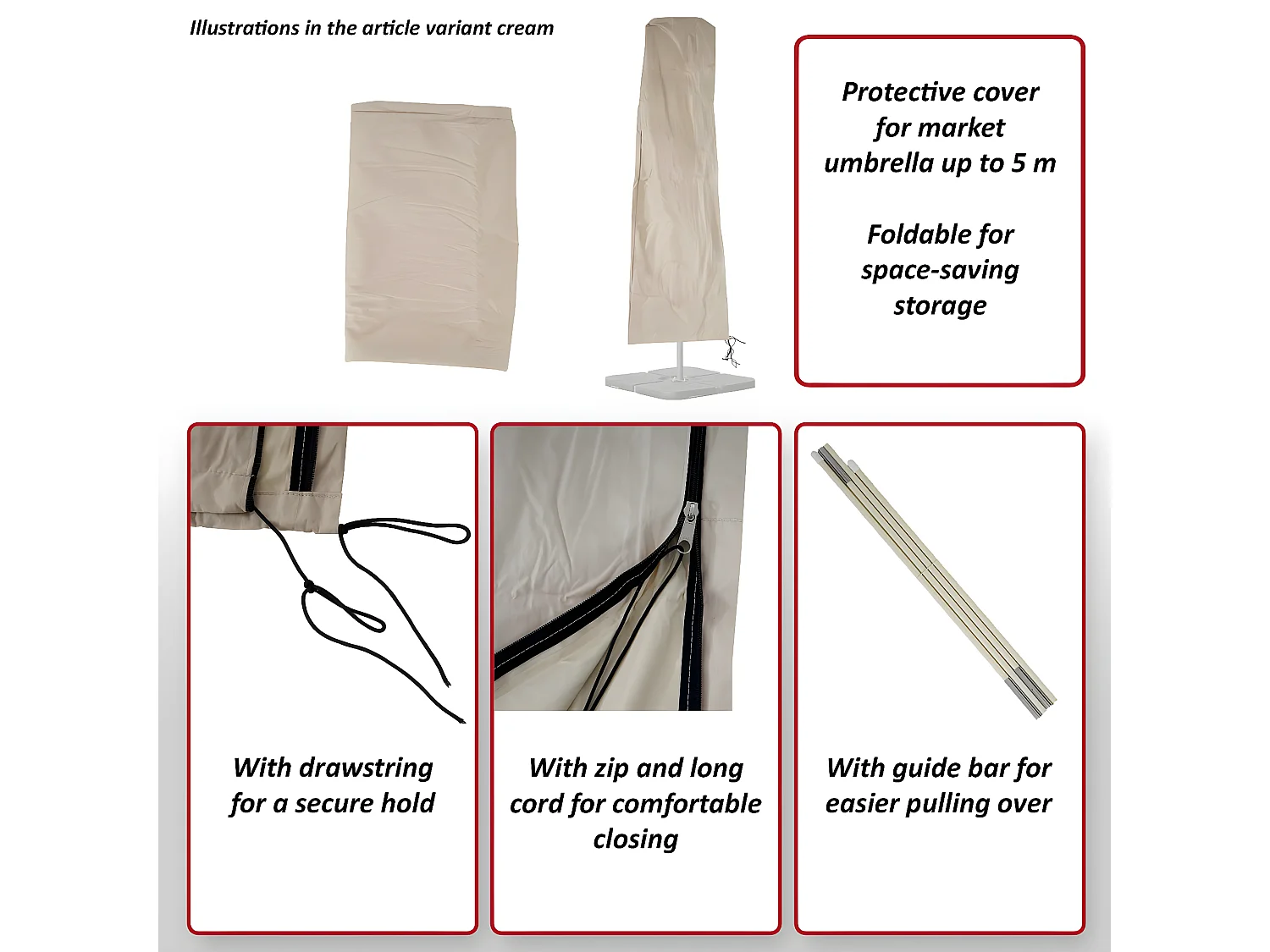 Housse de protection Carpi pour parasol de marché jusqu'à 5m,  anthracite