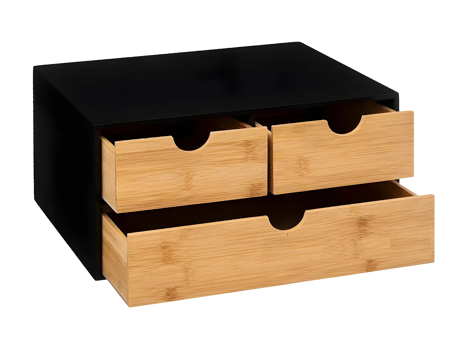Organiseur de rangement de bureau avec 3 tiroirs coloris naturel, noir