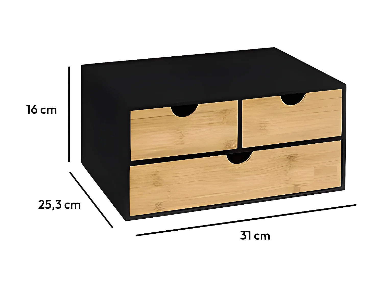 Organiseur de rangement de bureau avec 3 tiroirs coloris naturel, noir