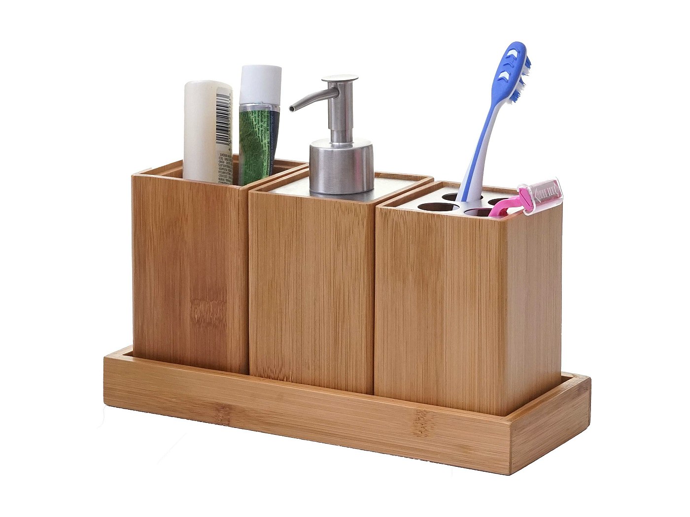 Set Accessori Bagno 4 Utensili, Dispenser, Porta-Sapone