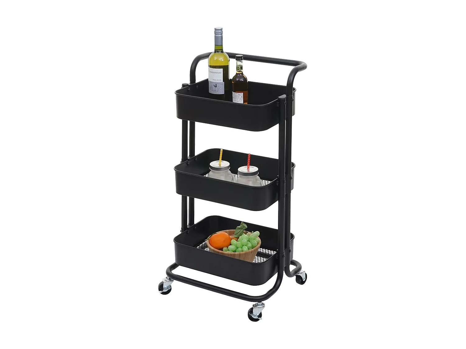 Carrello da portata cucina con manico MCW-C64 metallo 35x44x88cm nero
