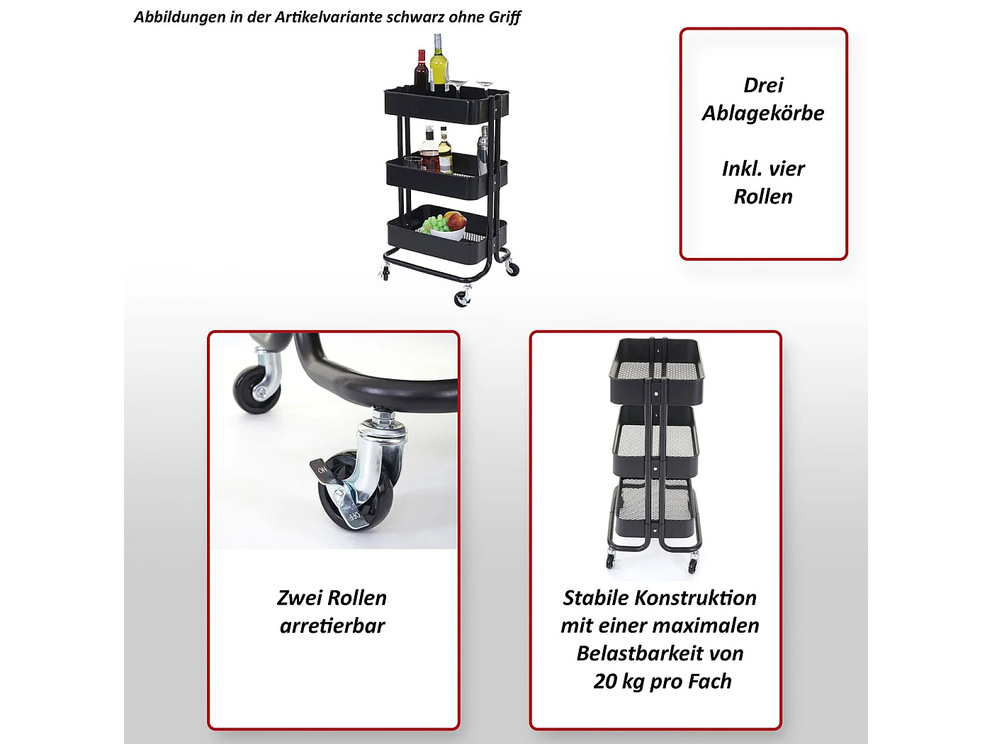 MCW-C64 wózek do serwowania z uchwytem,  czarny z uchwytem