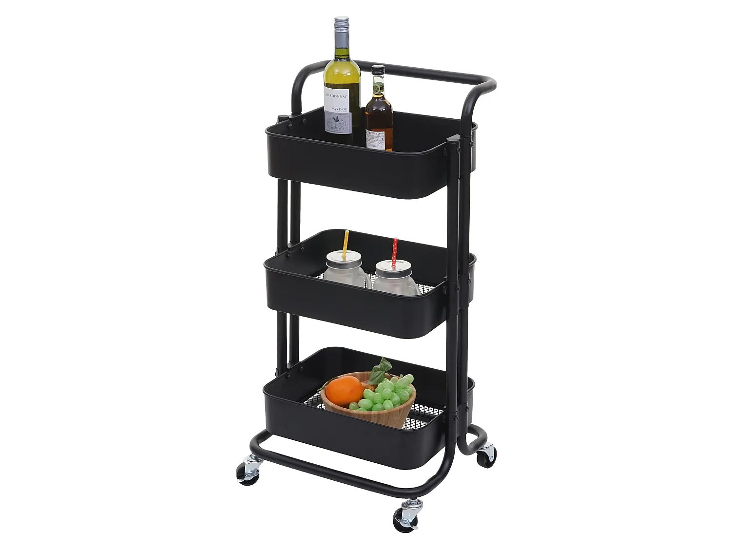 Chariot de service MCW-C64 avec poignée,  noir avec poignée