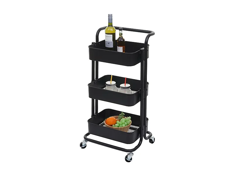 Carrello da portata cucina con manico MCW-C64 metallo 35x44x88cm nero