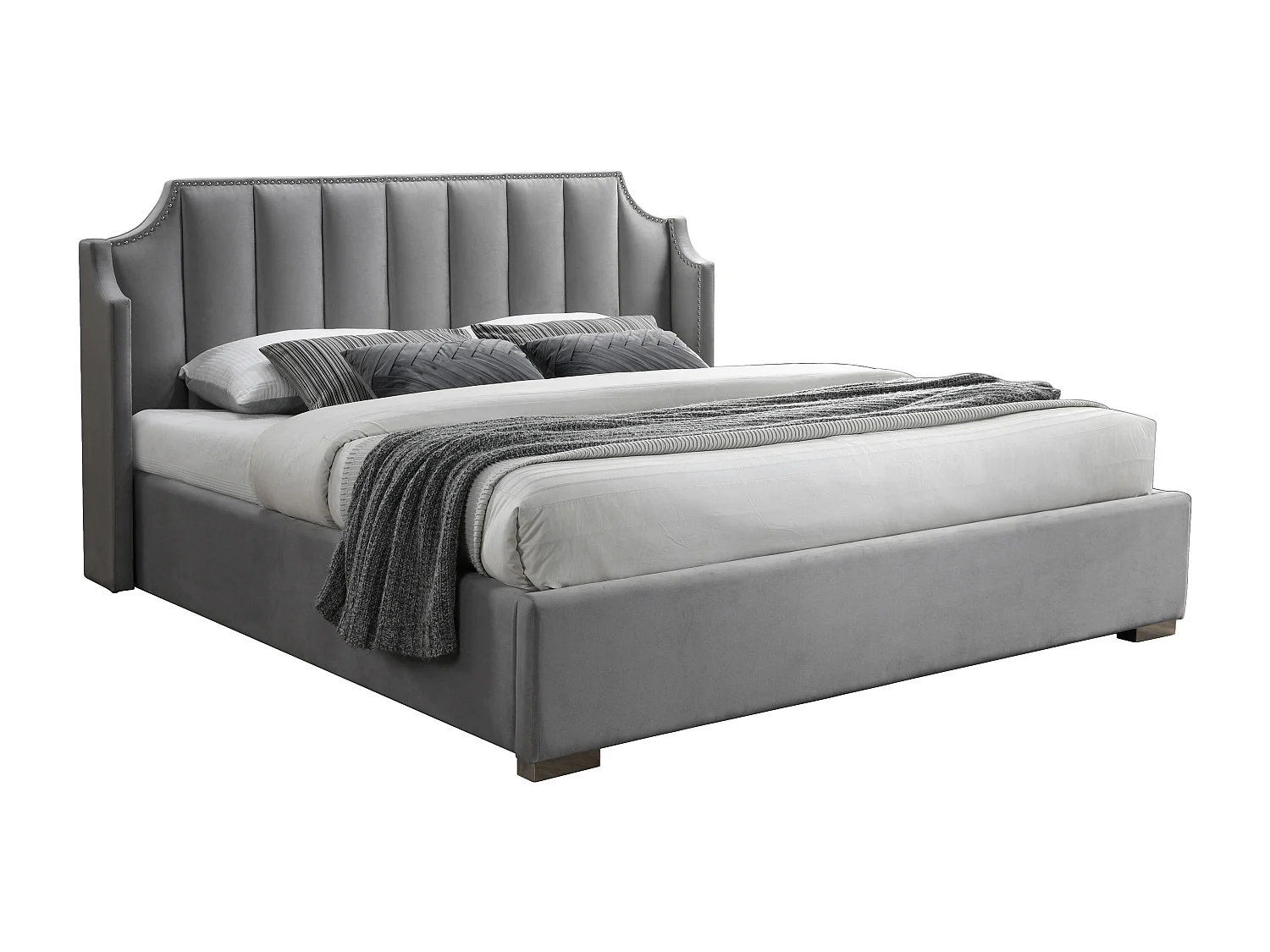 Letto con contenitore 180 x 200 cm con testata letto curva Velluto Grigio + Materasso  - TEOMIS