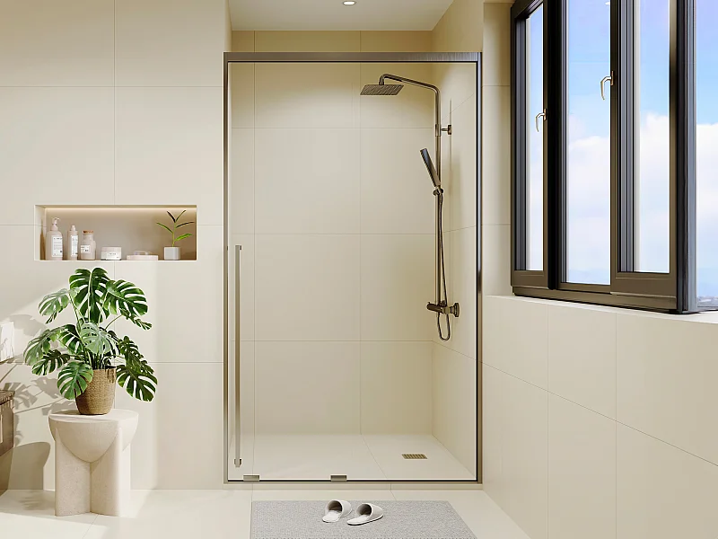 Porte de douche coulissante - Verre trempé 8 mm - 120 x 200 cm - Coloris Gun métal - COVINGTON