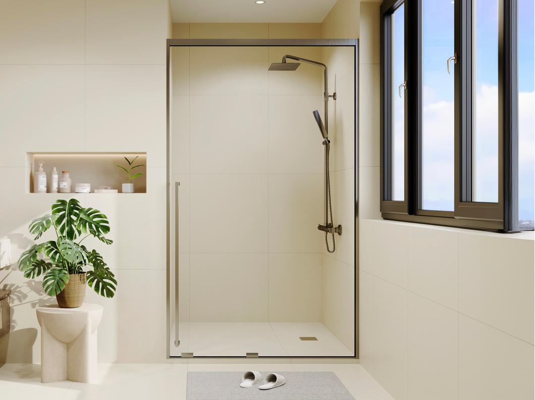 Porte de douche coulissante - Verre trempé 8 mm - 120 x 200 cm - Coloris Gun métal - COVINGTON